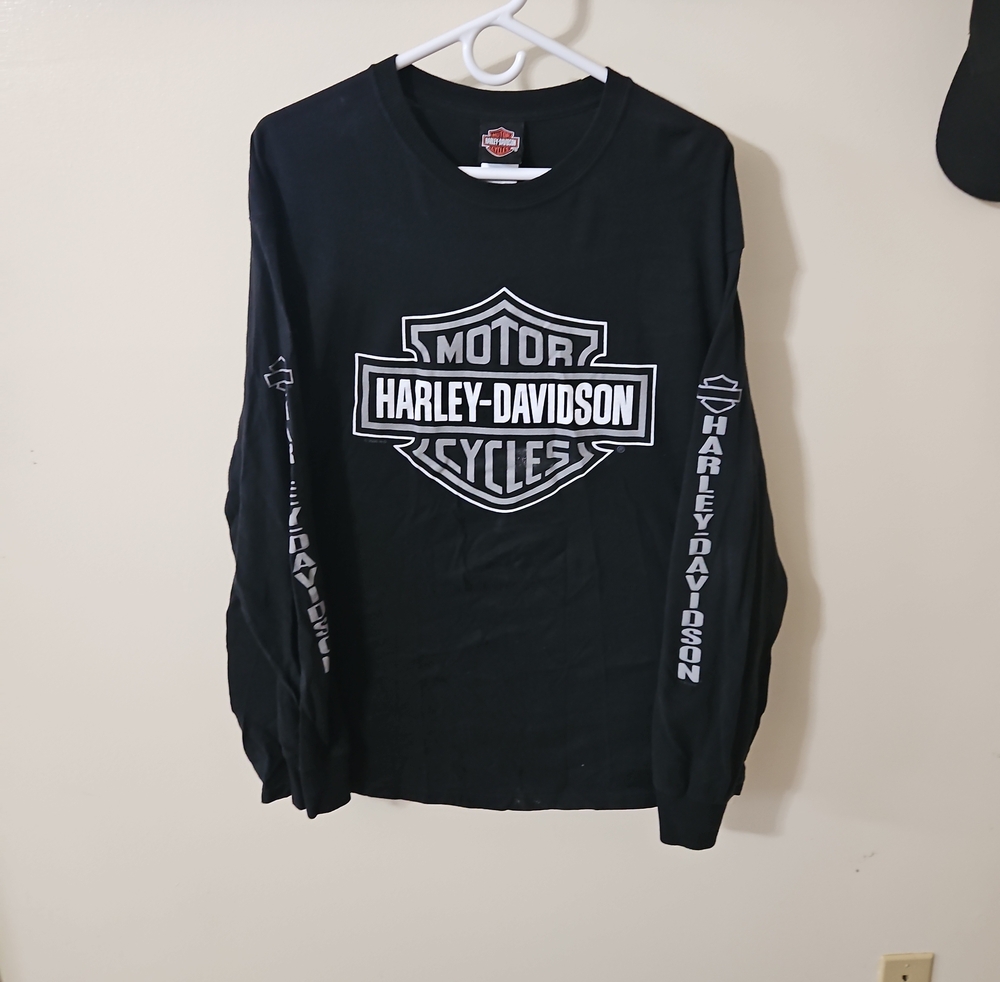 Harley-Davidson Black Long Sleeve Shield Logo Tee with White Graphics